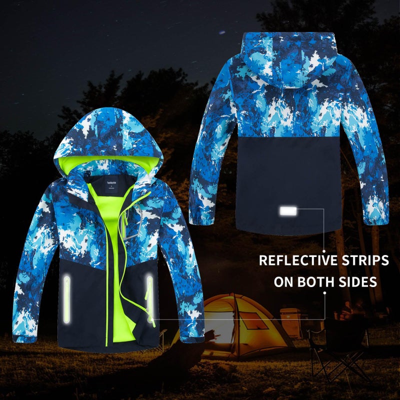 MGEOY Boys Rain Jacket Lightweight Waterproof Hooded Fleece Lined Raincoat Windbreakers for Kids Blue 10/12 - Image 4